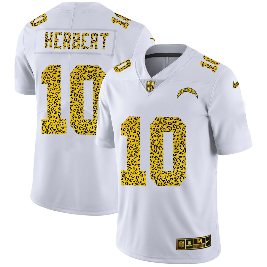 Los Angeles Chargers #10 Justin Herbert Men Nike Flocked Leopard Print Vapor Limited NFL Jersey White